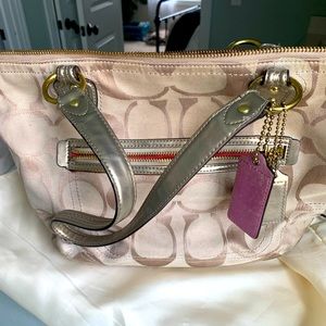 Coach Handbag - Metallic with Coral Satin Lining